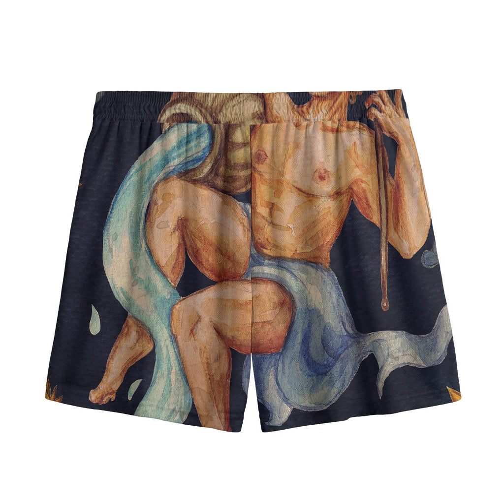 Watercolor Aquarius Zodiac Sign Print Mesh Shorts