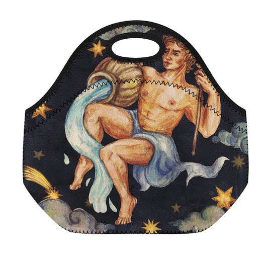 Watercolor Aquarius Zodiac Sign Print Neoprene Lunch Bag