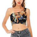 Watercolor Aquarius Zodiac Sign Print One Shoulder Crop Top