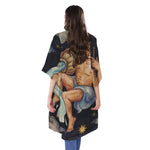 Watercolor Aquarius Zodiac Sign Print Open Front Beach Cover Up