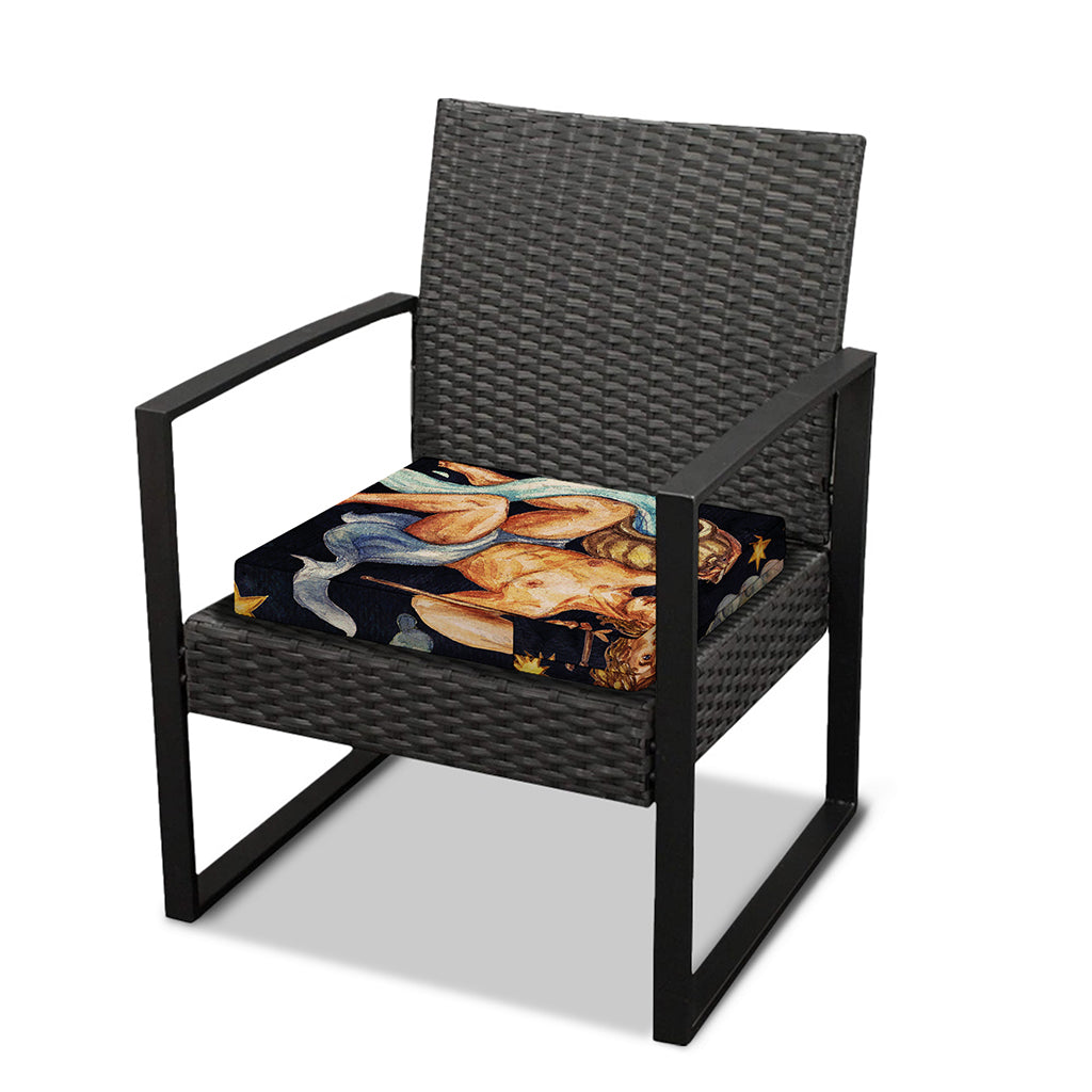 Watercolor Aquarius Zodiac Sign Print Outdoor Seat Cushion Cover