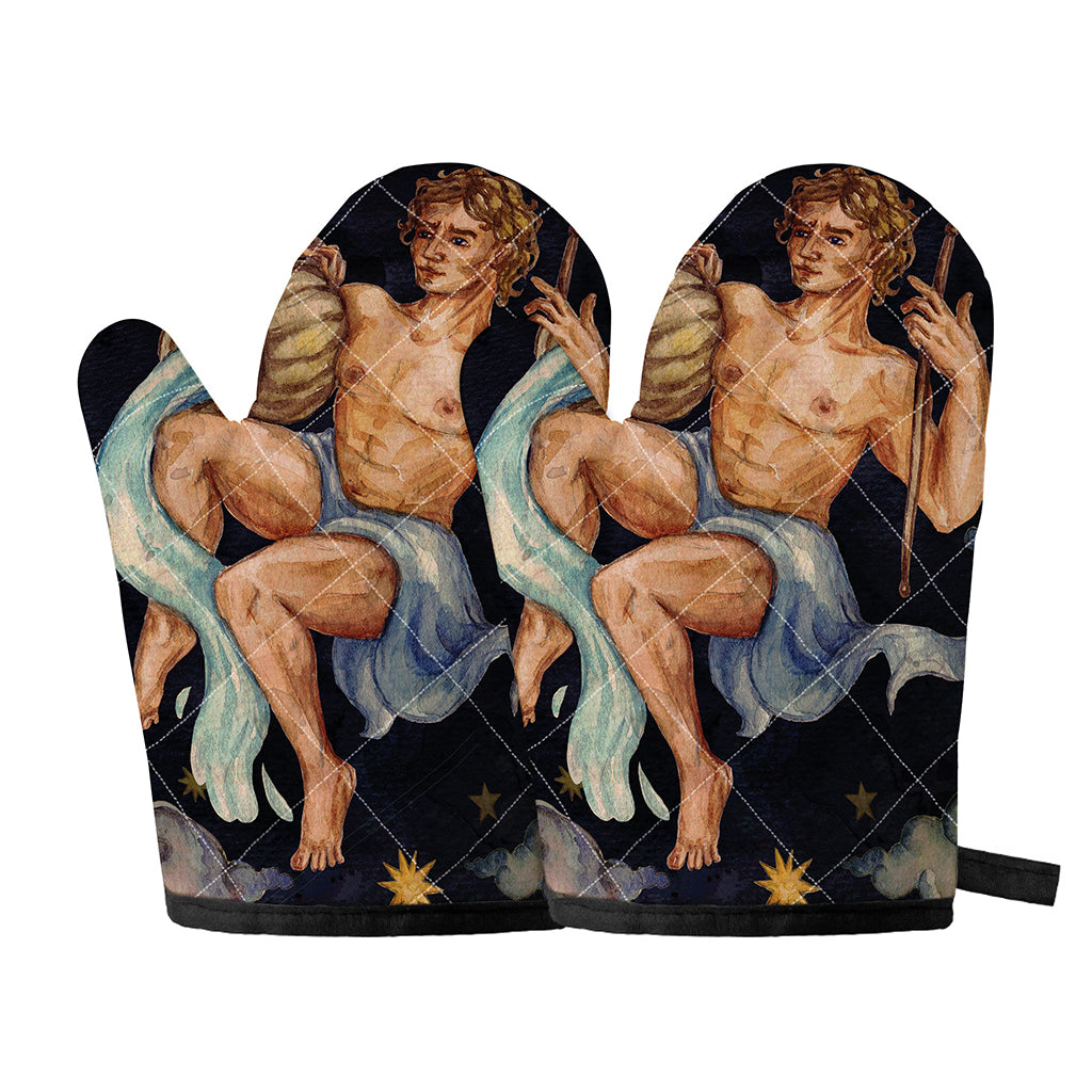 Watercolor Aquarius Zodiac Sign Print Oven Mitts