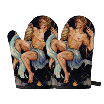Watercolor Aquarius Zodiac Sign Print Oven Mitts