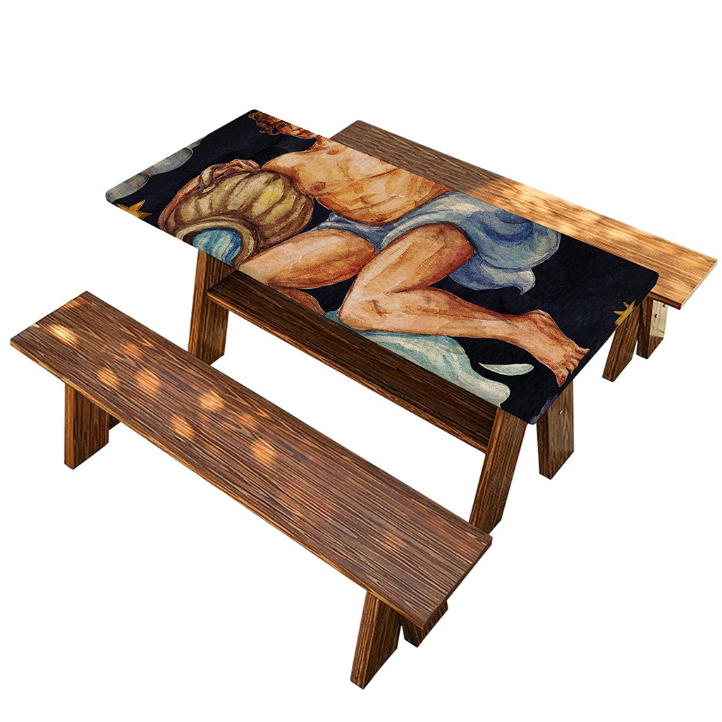 Watercolor Aquarius Zodiac Sign Print Picnic Table Cover