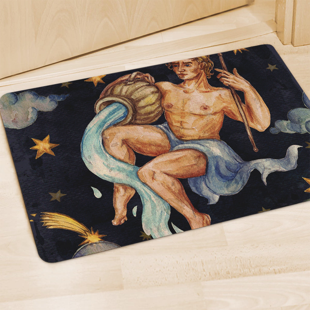 Watercolor Aquarius Zodiac Sign Print Polyester Doormat
