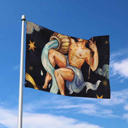 Watercolor Aquarius Zodiac Sign Print Polyester Flag