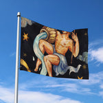 Watercolor Aquarius Zodiac Sign Print Polyester Flag