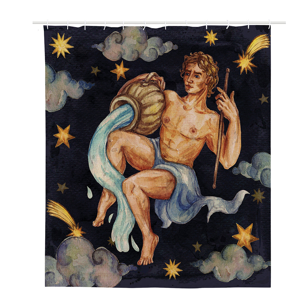 Watercolor Aquarius Zodiac Sign Print Polyester Shower Curtain