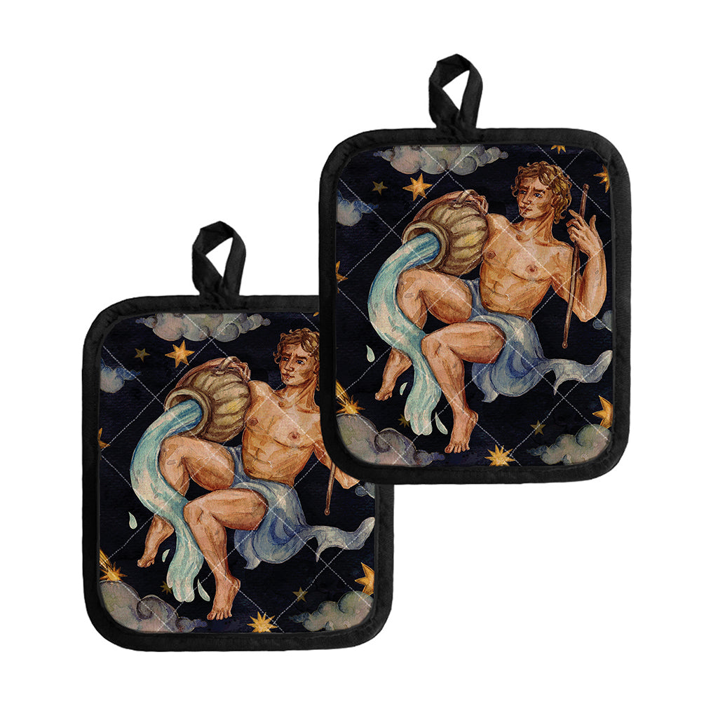 Watercolor Aquarius Zodiac Sign Print Pot Holders