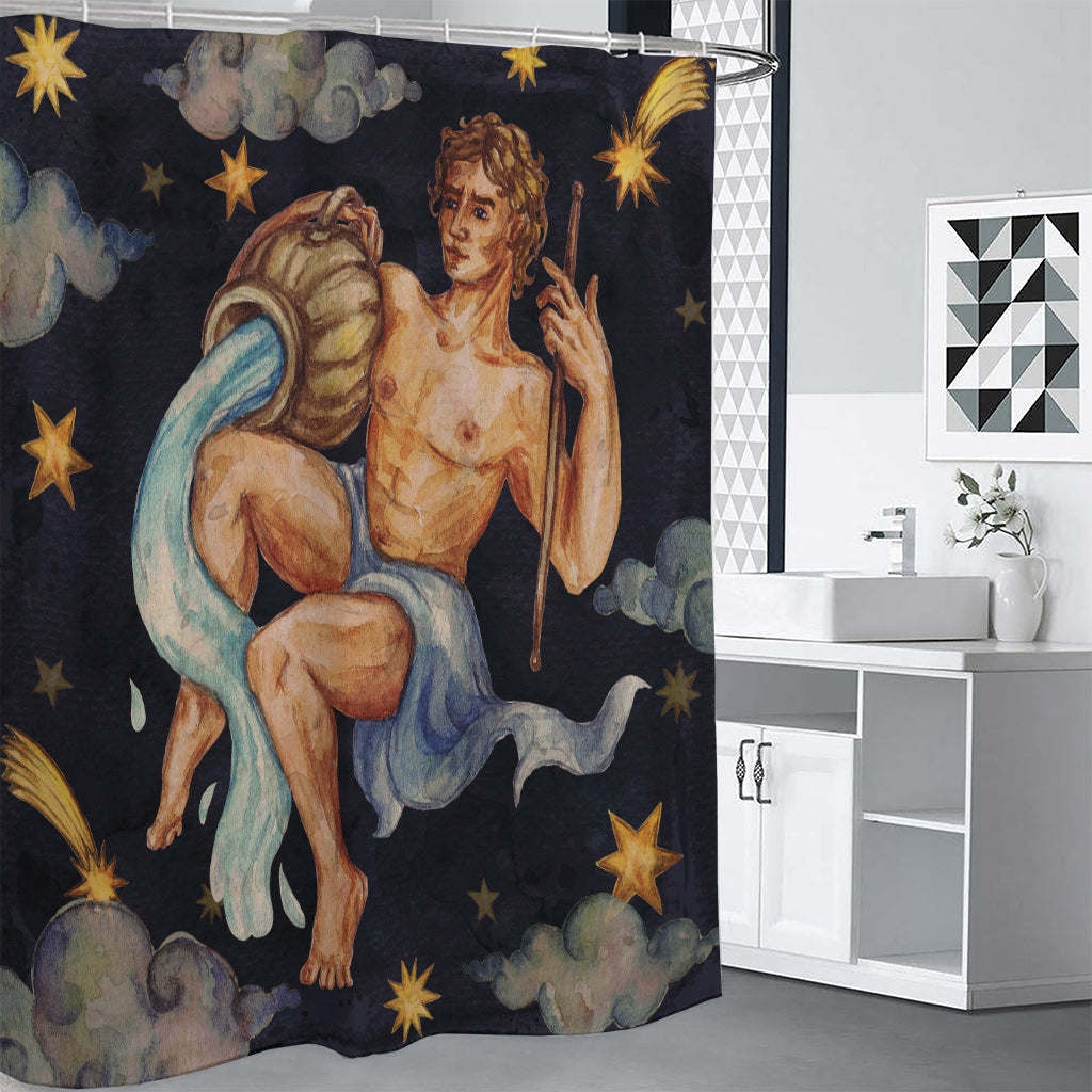 Watercolor Aquarius Zodiac Sign Print Premium Shower Curtain