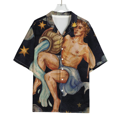 Watercolor Aquarius Zodiac Sign Print Rayon Hawaiian Shirt