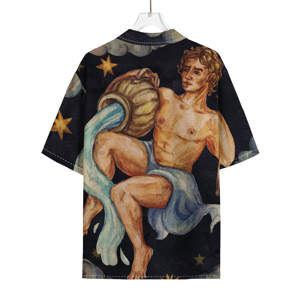 Watercolor Aquarius Zodiac Sign Print Rayon Hawaiian Shirt