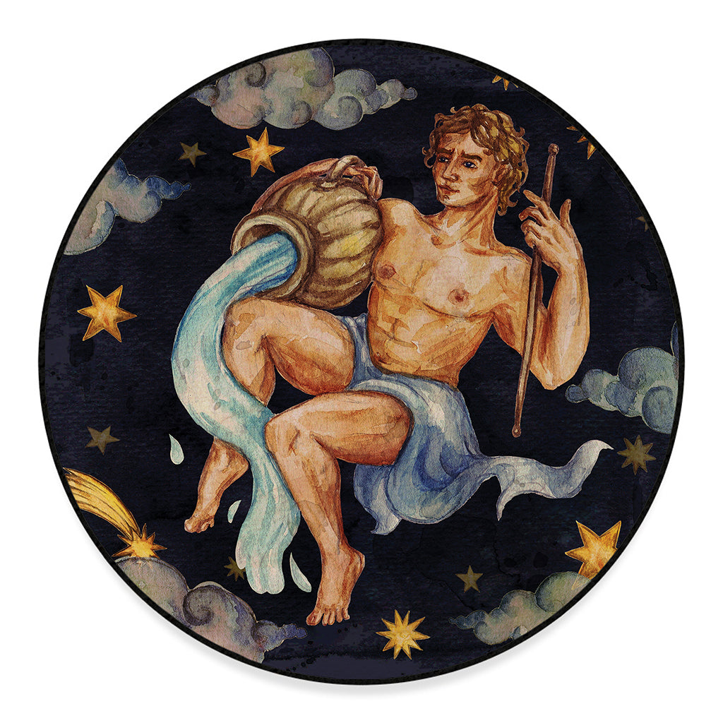 Watercolor Aquarius Zodiac Sign Print Round Floor Mat