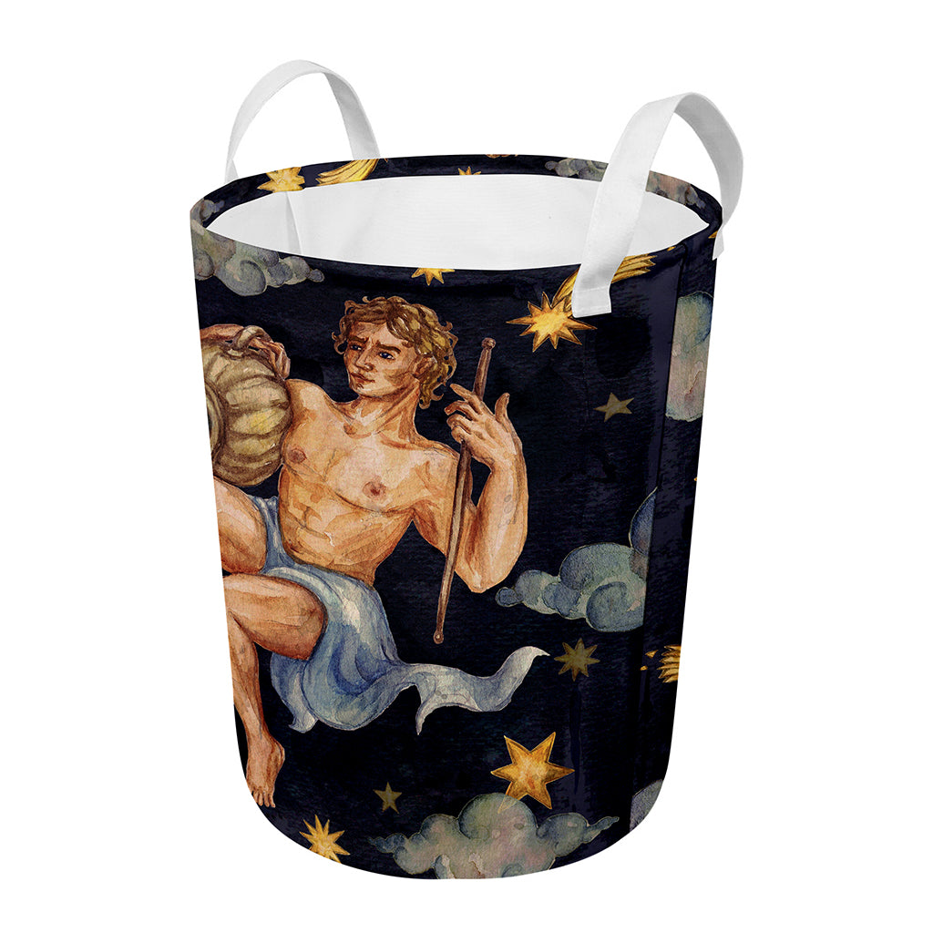 Watercolor Aquarius Zodiac Sign Print Round Laundry Basket