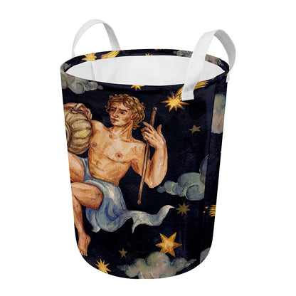 Watercolor Aquarius Zodiac Sign Print Round Laundry Basket