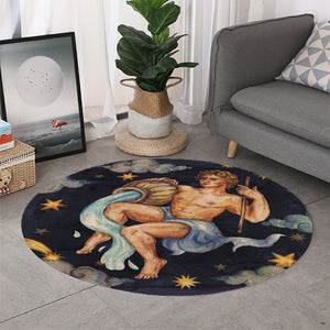 Watercolor Aquarius Zodiac Sign Print Round Rug