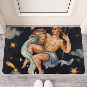 Watercolor Aquarius Zodiac Sign Print Rubber Doormat