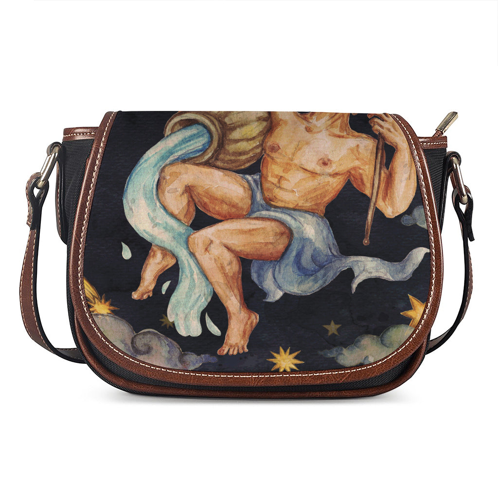 Watercolor Aquarius Zodiac Sign Print Saddle Bag