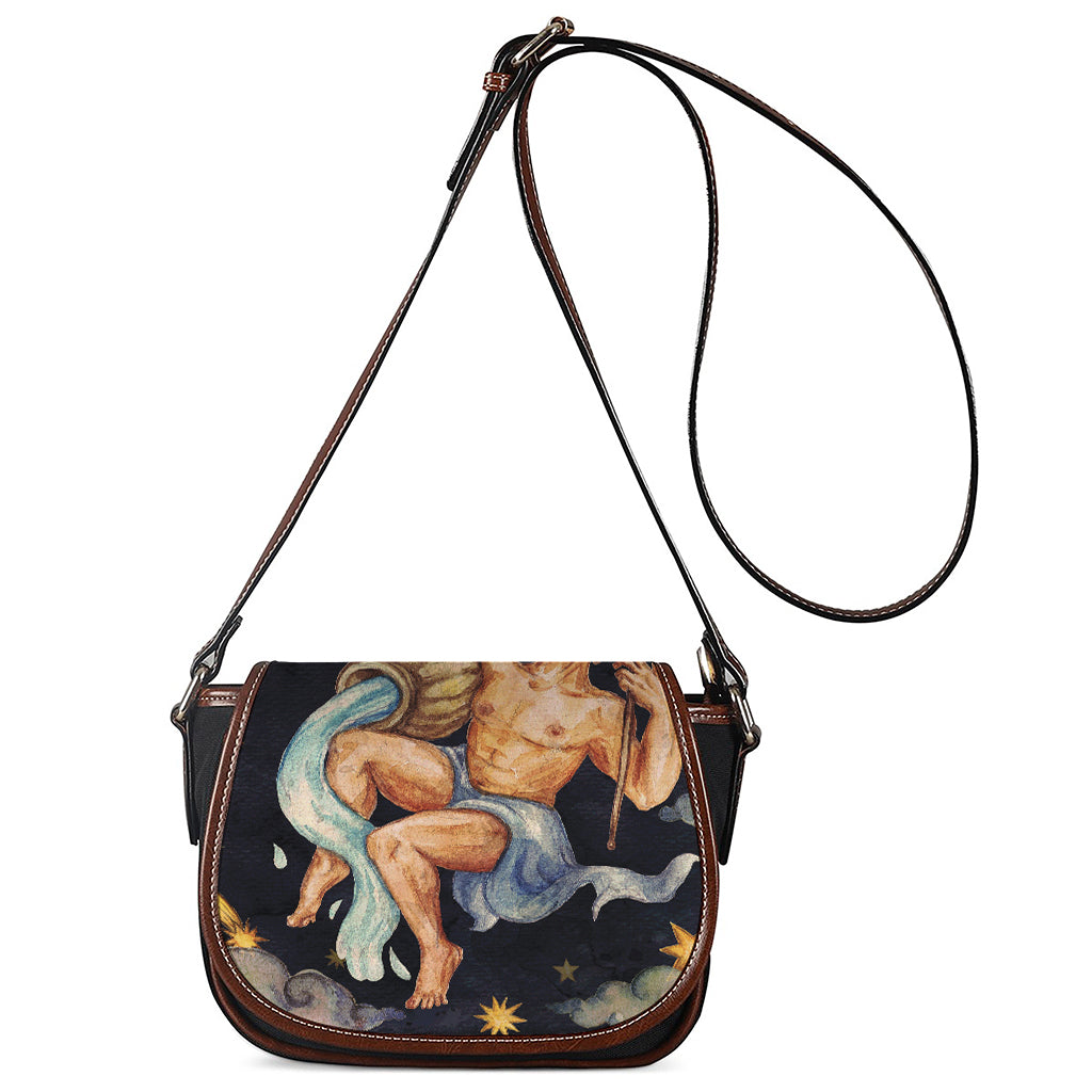 Watercolor Aquarius Zodiac Sign Print Saddle Bag