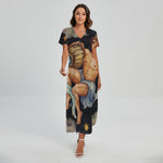 Watercolor Aquarius Zodiac Sign Print Short Sleeve Maxi Dress