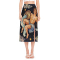 Watercolor Aquarius Zodiac Sign Print Side Slit Midi Skirt