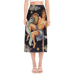 Watercolor Aquarius Zodiac Sign Print Side Slit Midi Skirt