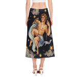 Watercolor Aquarius Zodiac Sign Print Side Slit Midi Skirt