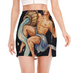 Watercolor Aquarius Zodiac Sign Print Side Slit Mini Skirt