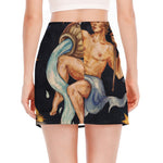 Watercolor Aquarius Zodiac Sign Print Side Slit Mini Skirt