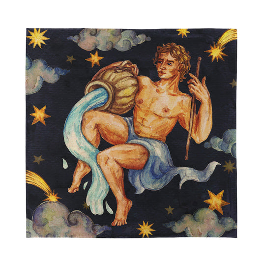 Watercolor Aquarius Zodiac Sign Print Silk Bandana