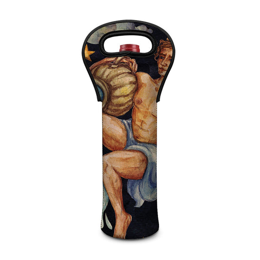 Watercolor Aquarius Zodiac Sign Print Single Neoprene Wine Tote