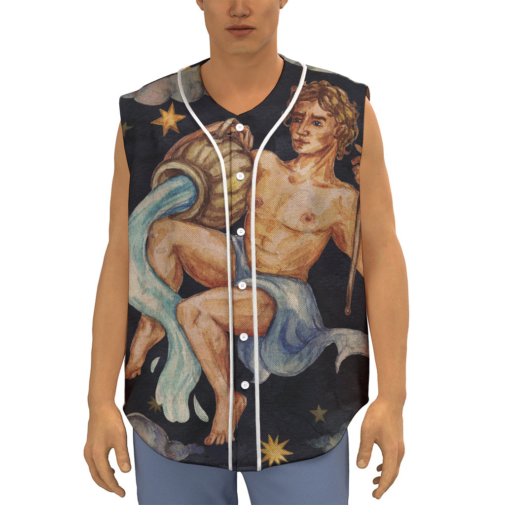 Watercolor Aquarius Zodiac Sign Print Sleeveless Baseball Jersey