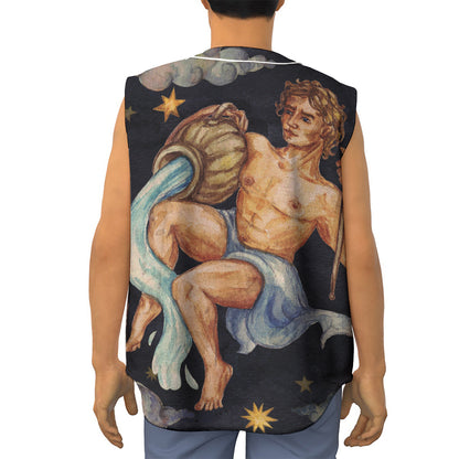 Watercolor Aquarius Zodiac Sign Print Sleeveless Baseball Jersey