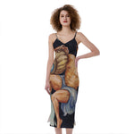 Watercolor Aquarius Zodiac Sign Print Slim Fit Midi Cami Dress