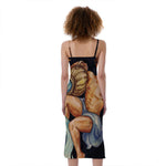 Watercolor Aquarius Zodiac Sign Print Slim Fit Midi Cami Dress