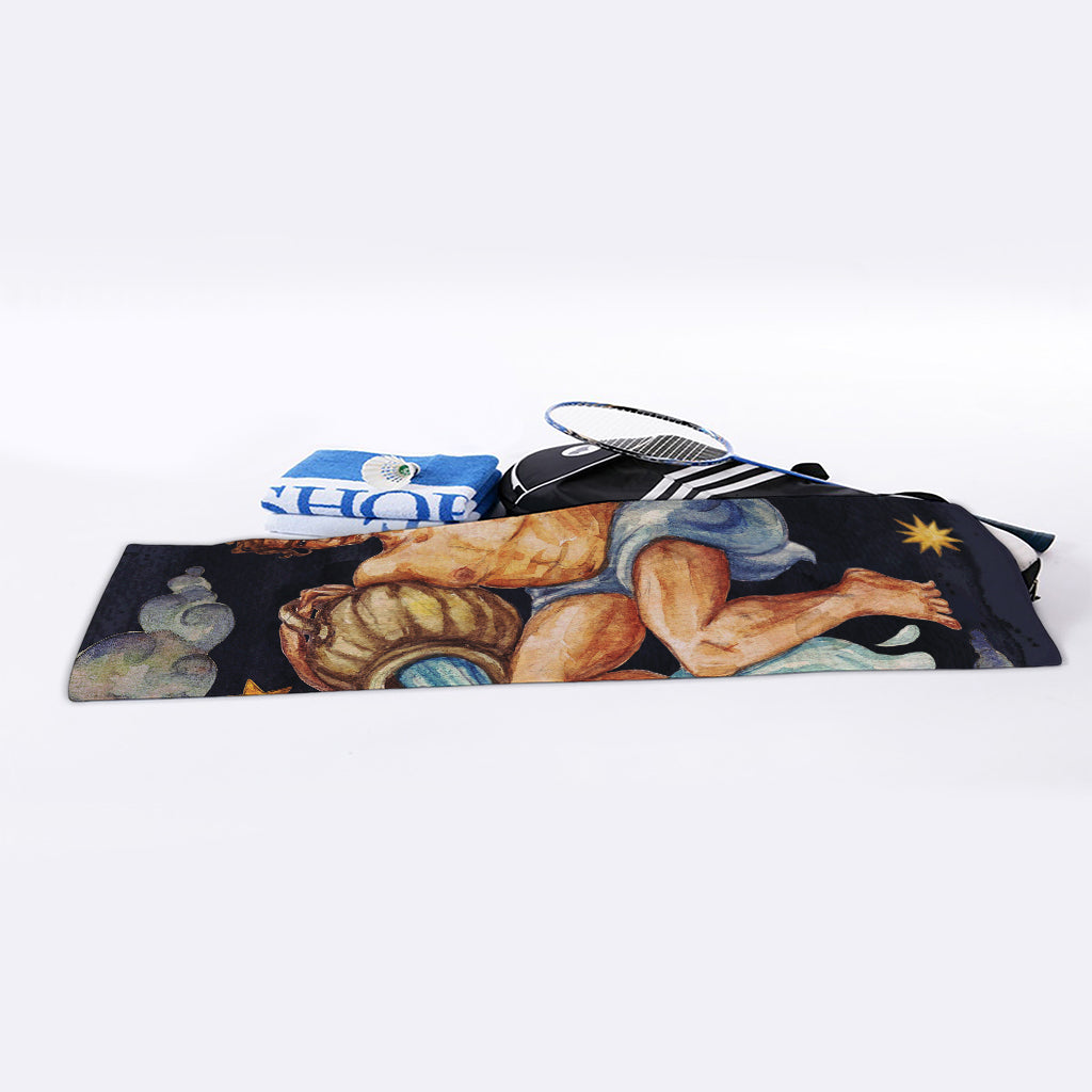 Watercolor Aquarius Zodiac Sign Print Sports Towel