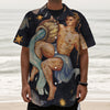 Watercolor Aquarius Zodiac Sign Print Textured Short Sleeve Shirt
