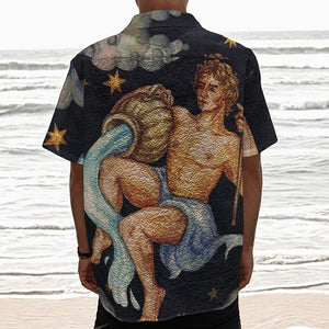 Watercolor Aquarius Zodiac Sign Print Textured Short Sleeve Shirt