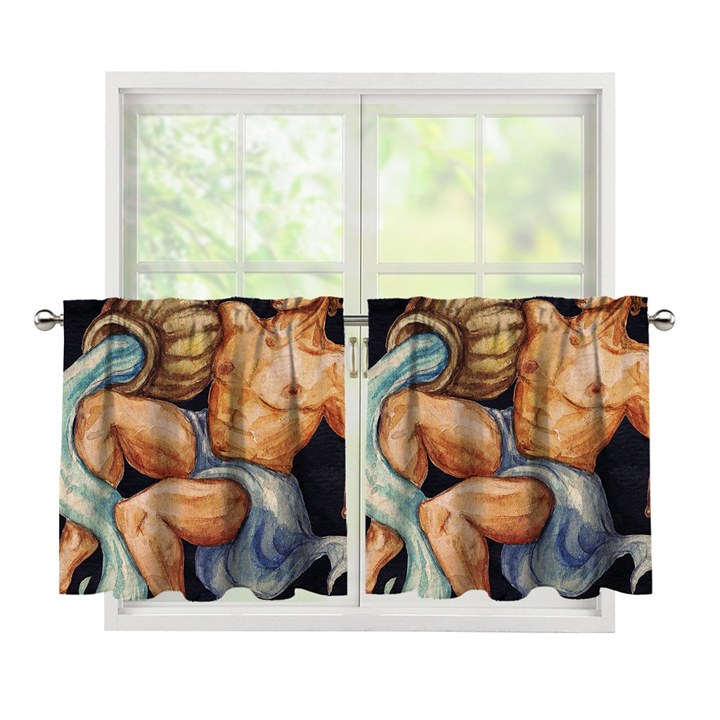 Watercolor Aquarius Zodiac Sign Print Tier Curtains