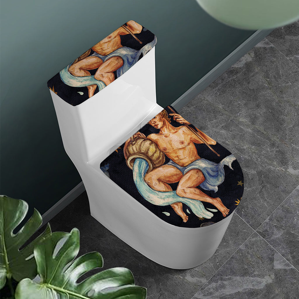 Watercolor Aquarius Zodiac Sign Print Toilet Lid And Tank Cover Set