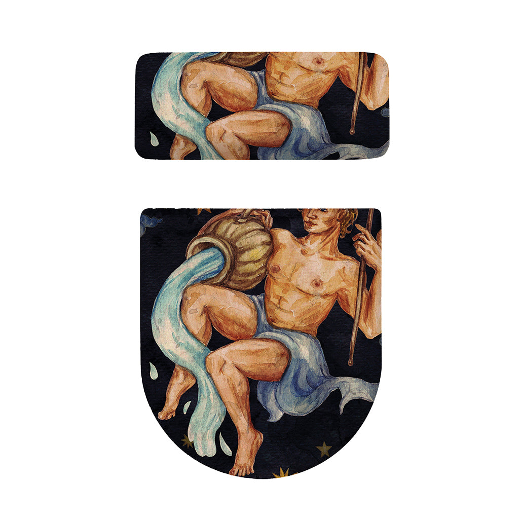Watercolor Aquarius Zodiac Sign Print Toilet Lid And Tank Cover Set