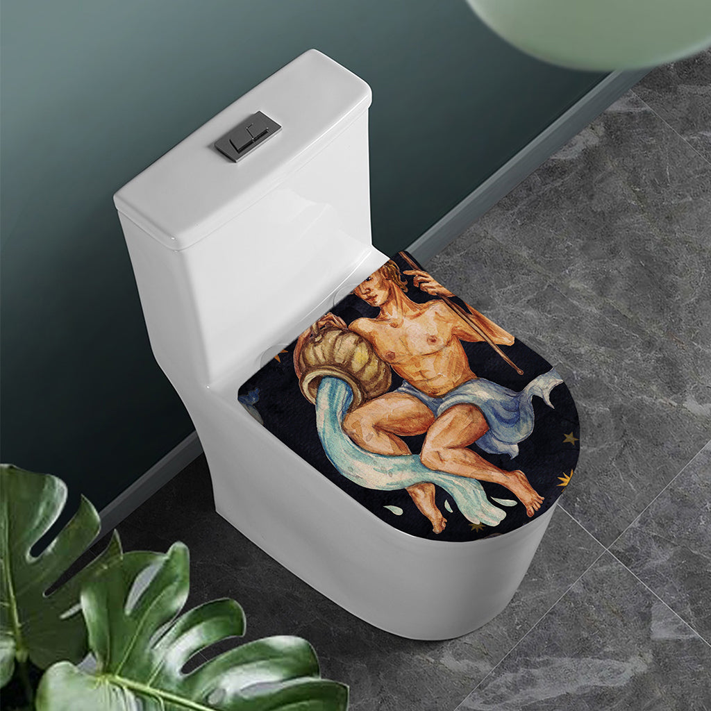 Watercolor Aquarius Zodiac Sign Print Toilet Lid Cover