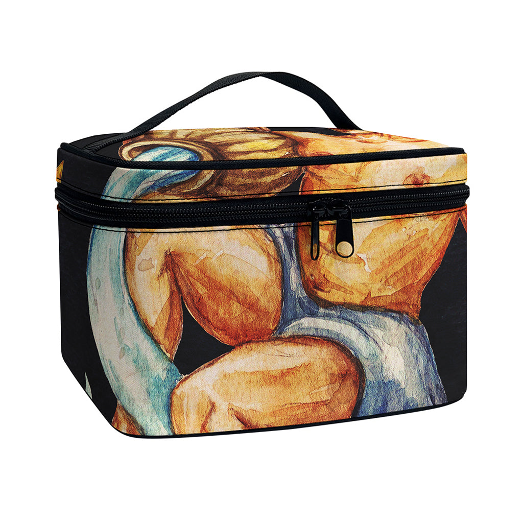 Watercolor Aquarius Zodiac Sign Print Travel Makeup Bag