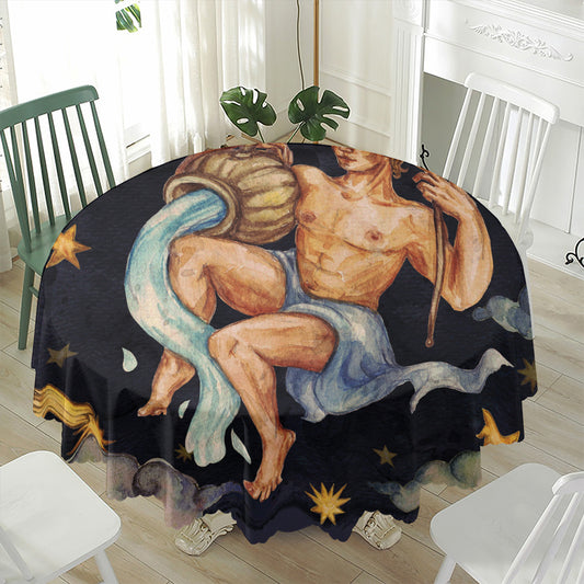Watercolor Aquarius Zodiac Sign Print Waterproof Round Tablecloth