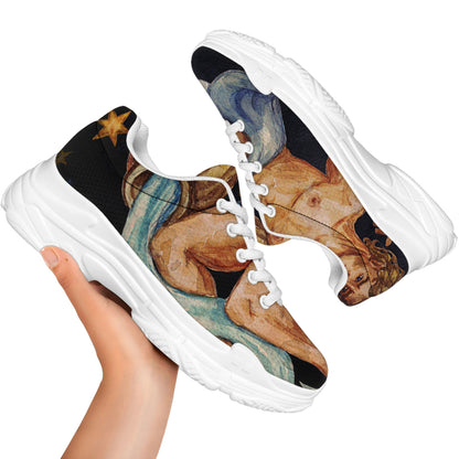 Watercolor Aquarius Zodiac Sign Print White Chunky Shoes