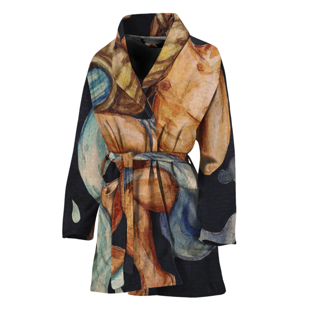 Watercolor Aquarius Zodiac Sign Print Women's Bathrobe