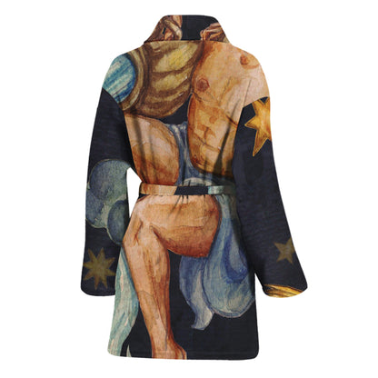 Watercolor Aquarius Zodiac Sign Print Women's Bathrobe