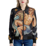 Watercolor Aquarius Zodiac Sign Print Women's Bomber Jacket