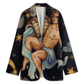 Watercolor Aquarius Zodiac Sign Print Women's Cotton Blazer