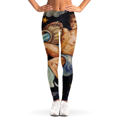 Watercolor Aquarius Zodiac Sign Print Women's Leggings